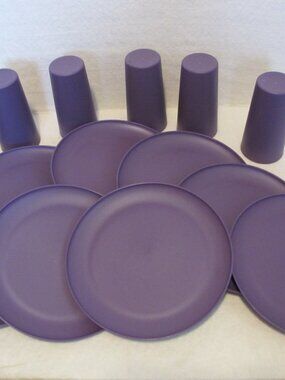 Plastic Camping Plates and Cups - Sturdy - Purple - 6 cups 8 plates
